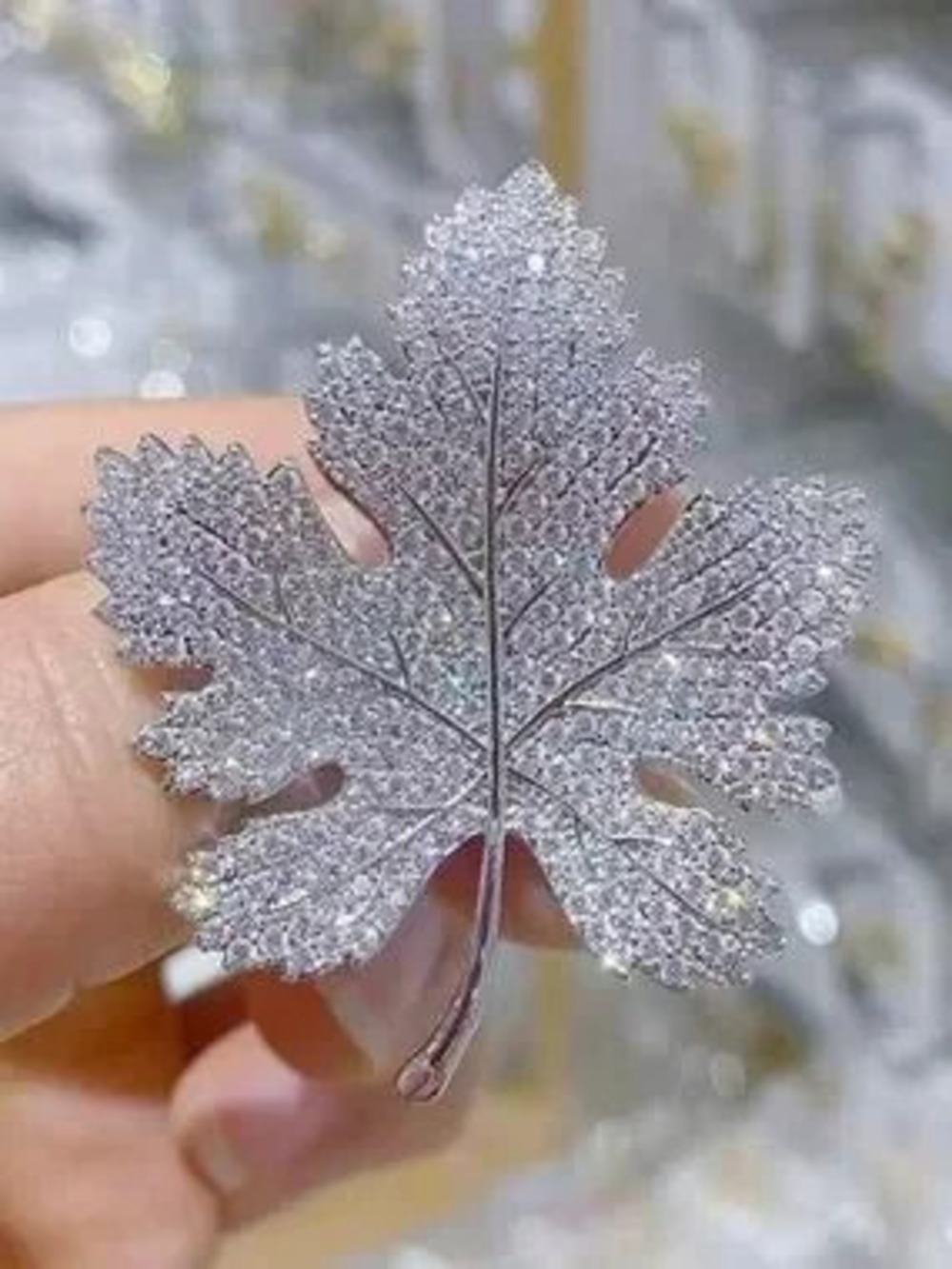 Maple Frost Crystal Leaf Brooch Pin